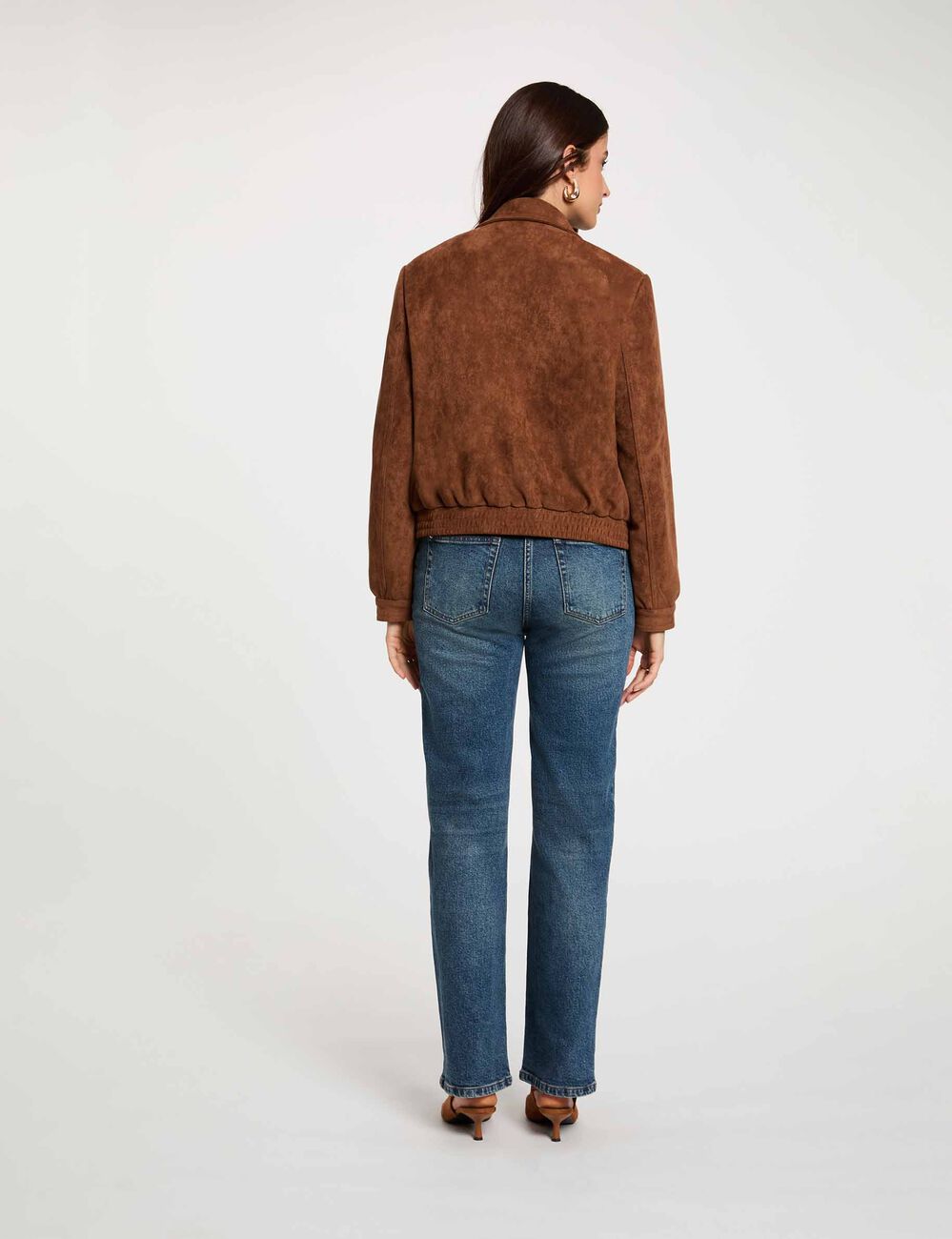 Suede jacket cognac brown women