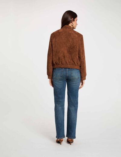 Suede jacket cognac brown women