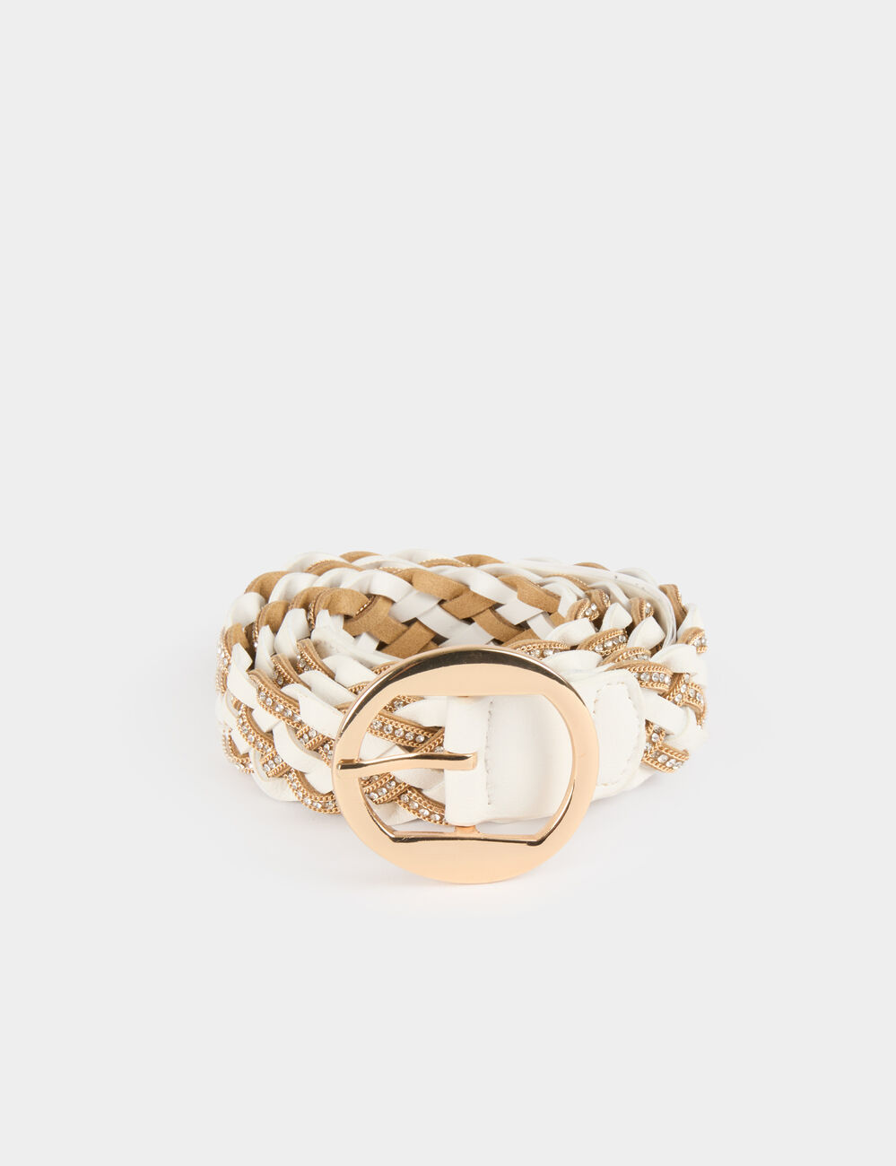 Braided belt with rhinestones white women