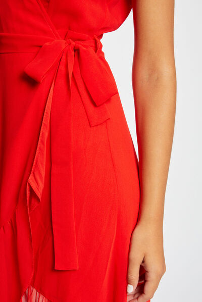 Belted maxi wrap dress red ladies'