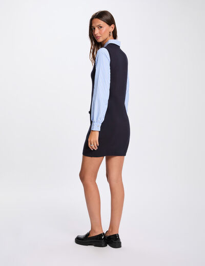 Fitted short knit dress navy blue women