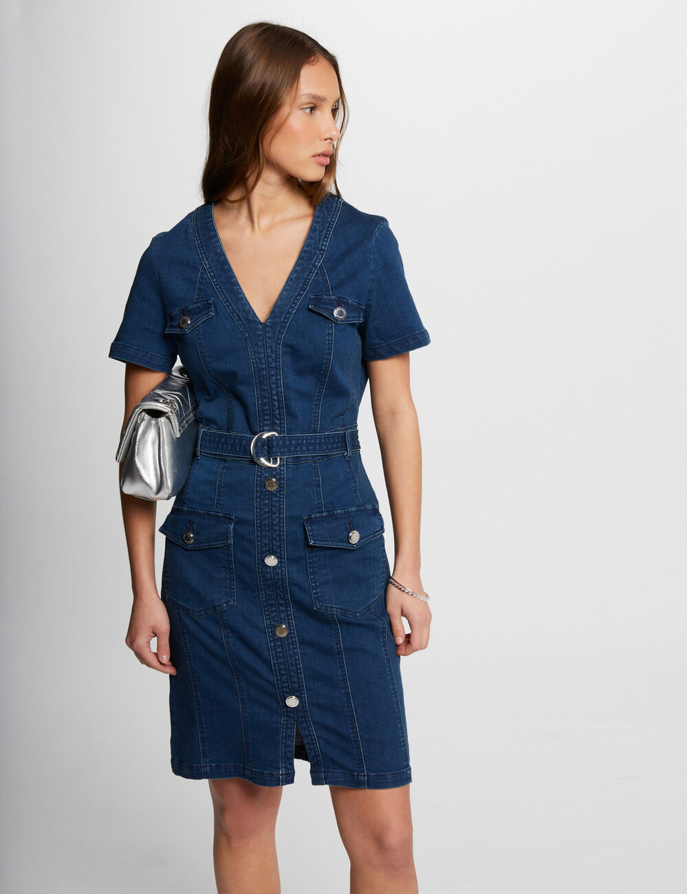 Mini fitted denim dress stone denim women