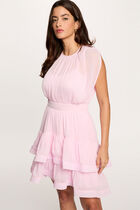 Robe courte col montant rose femme