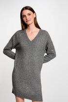 Straight knitted dress eyelets anthracite grey women