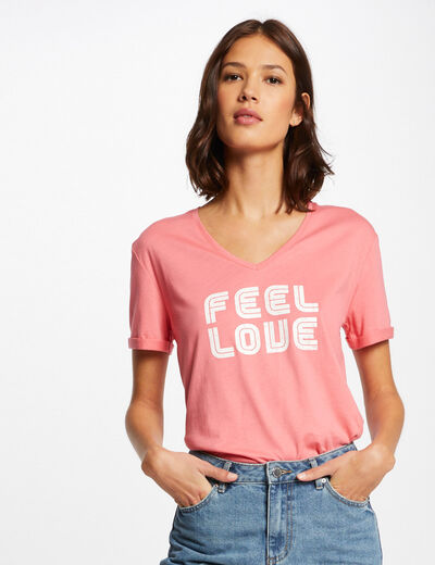 Short-sleeved t-shirt with message pink ladies'