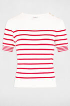Stripped jumper short-sleeves ivory women
