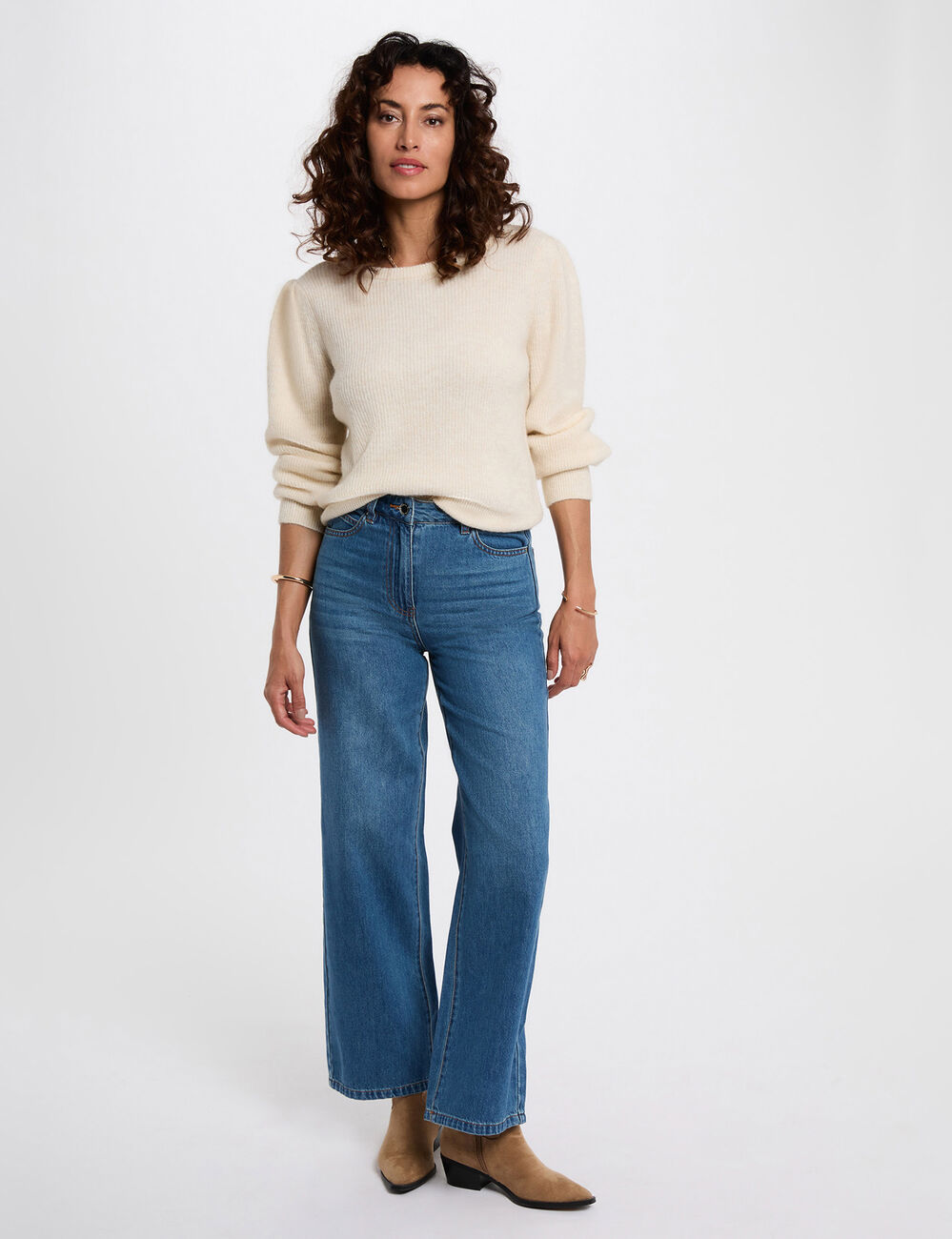 Fitted cropped sweater ivory women