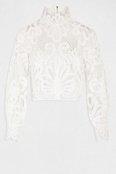 Long-sleeved blouse with lace ecru ladies'