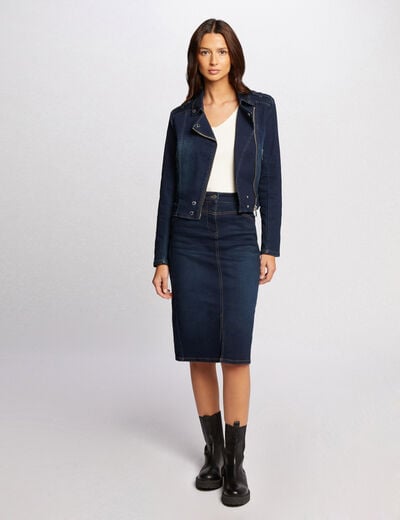 Knee-length denim skirt raw denim women