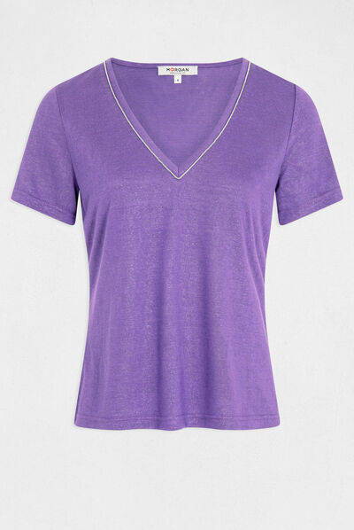 Short-sleeved t-shirt with V-neck purple ladies'