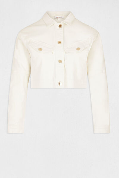 Straight buttoned denim jacket ecru ladies'