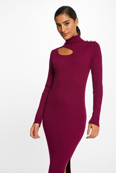 Fitted maxi jumper dress with slit  ladies'