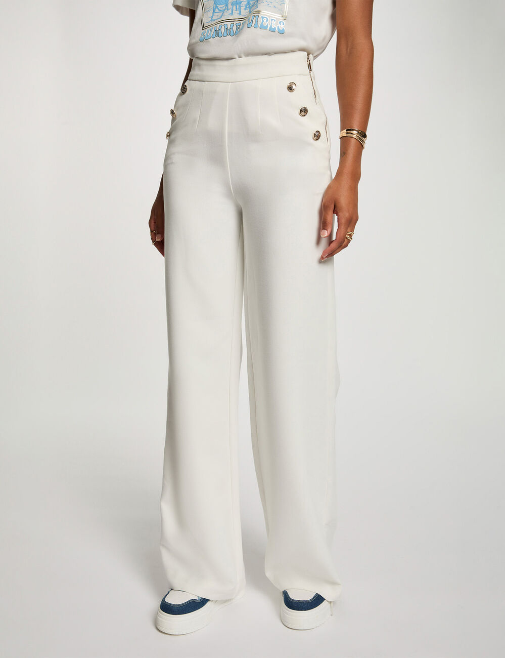Wide leg trousers with buttons white women