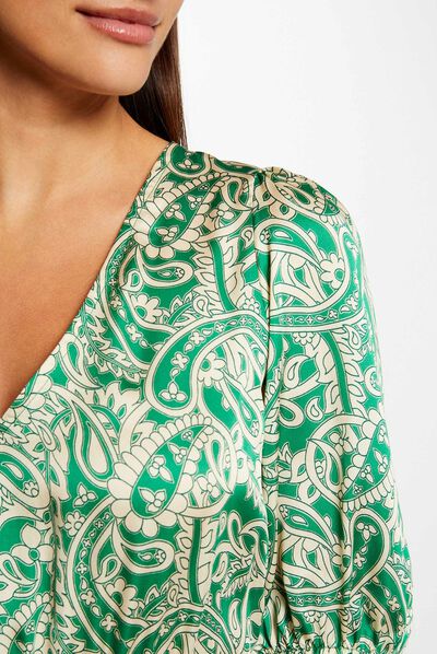 Printed waisted satin dress open back multico ladies'
