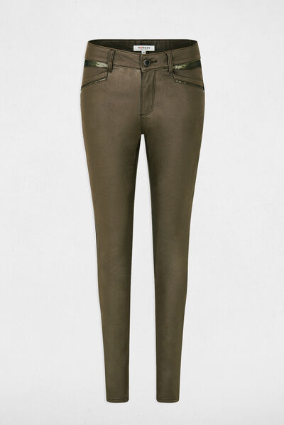Skinny trousers with wet effect khaki green ladies'
