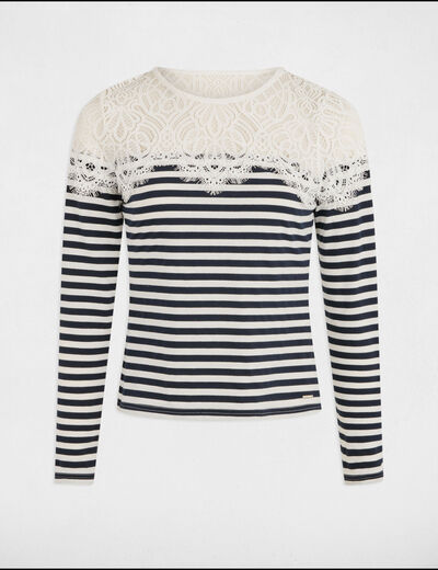 Striped long-sleeved t-shirt white women