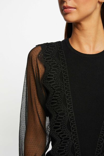 Long-sleeved jumper with dobby spot black ladies'