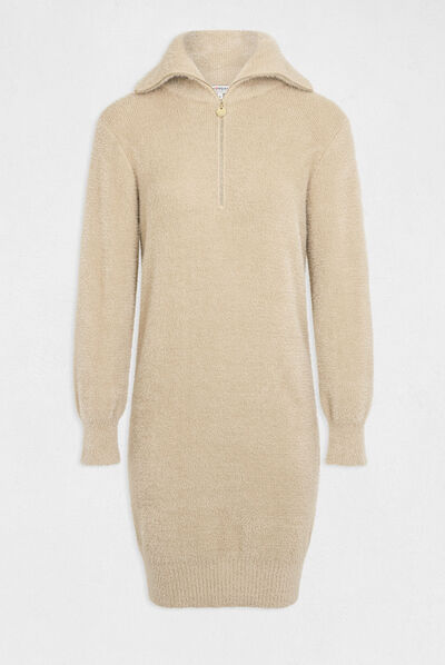 Straight jumper dress zipped-rollneck beige ladies'
