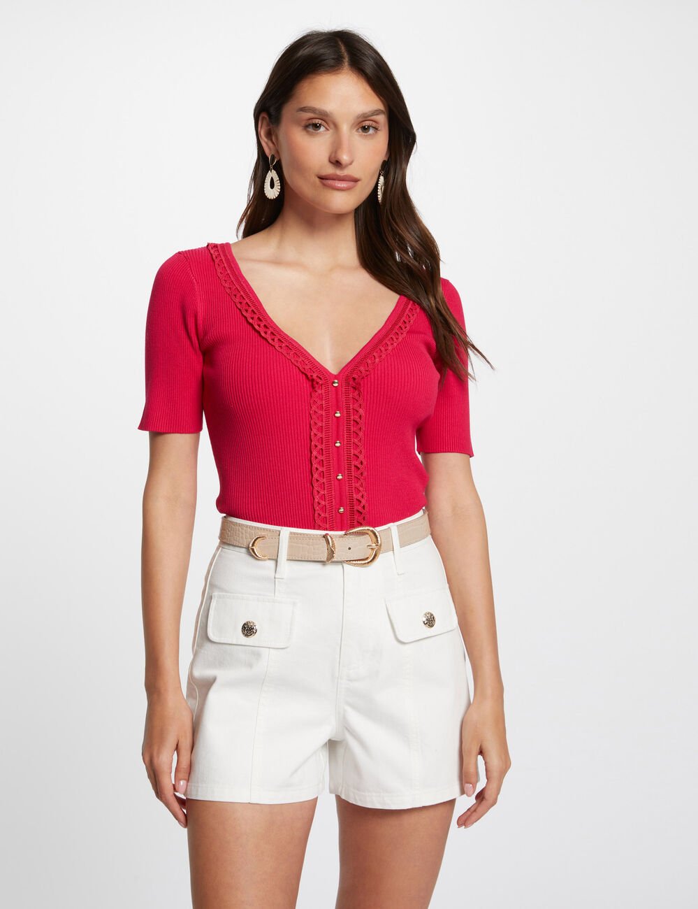 Fitted denim short ecru women
