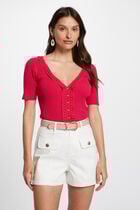 Fitted denim short ecru women