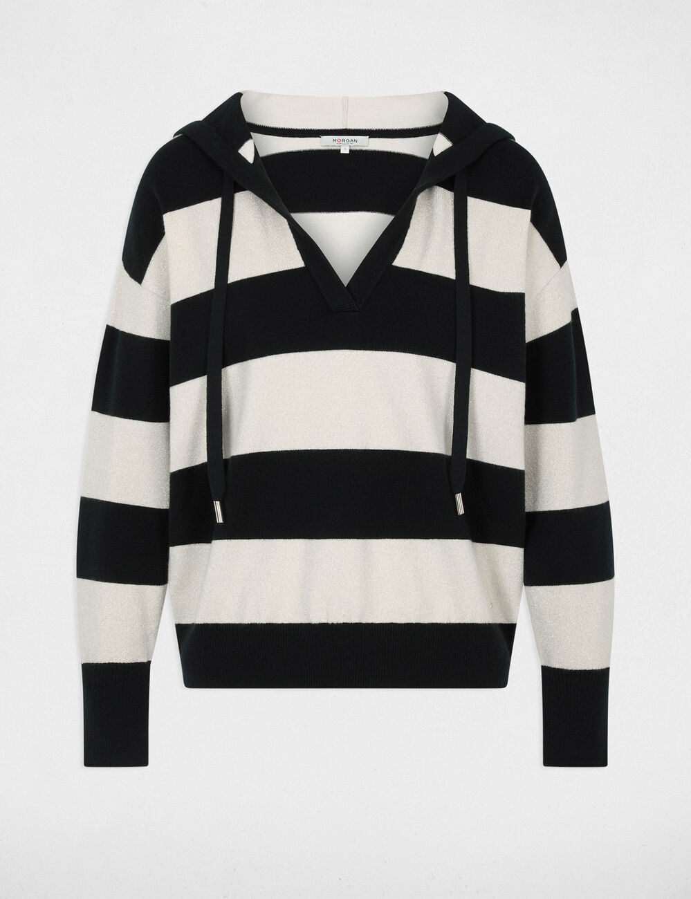 Striped sweater with hood navy blue women