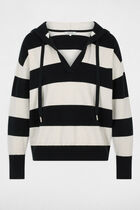 Striped sweater with hood navy blue women