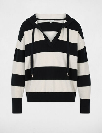 Striped sweater with hood navy blue women
