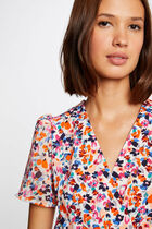 Short-sleeved t-shirt floral print ecru women
