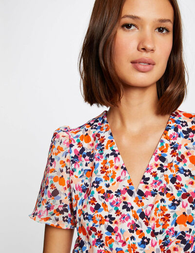 Short-sleeved t-shirt floral print ecru ladies'
