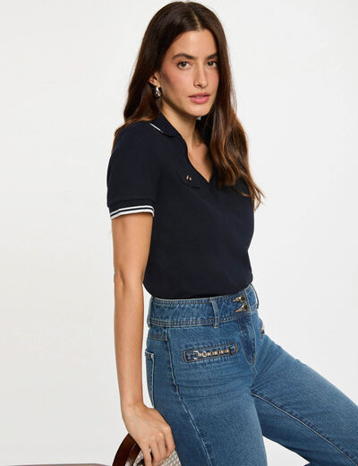 Fitted polo t-shirt navy blue women