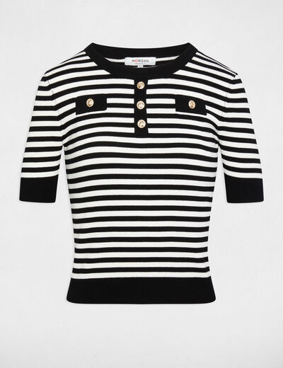 Striped short-sleeve sweater white women