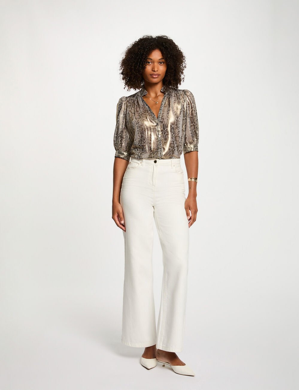 Fitted shirt with puff sleeves multicolor women