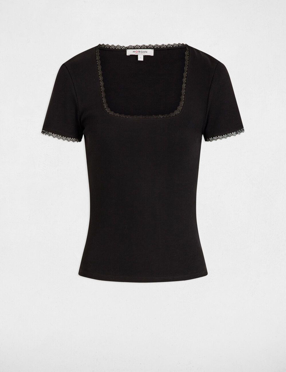 Short-sleeved ribbed t-shirt black women