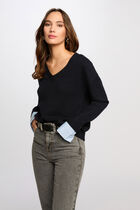 Jumper with V-neck navy blue women