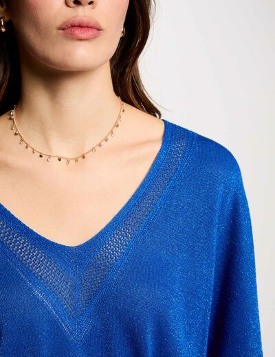 Jumper V-neck short sleeves electric blue women