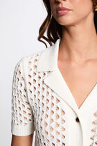 Gilet manches courtes ajouré blanc femme
