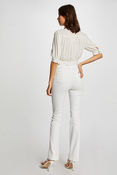 Bootcut trousers with braided details ecru ladies'