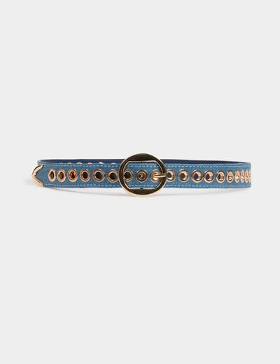 Denim belt with eyelets stone wash denim women