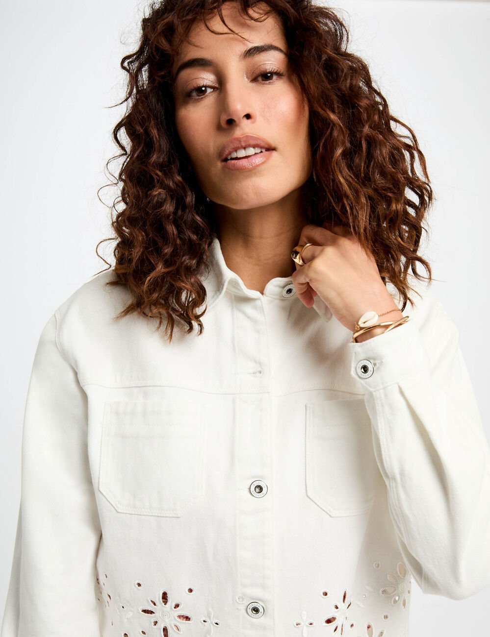 Embroidered denim jacket white women