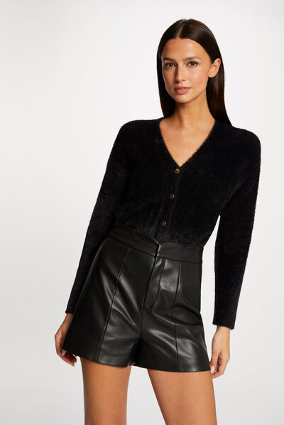 Long-sleeved cardigan with V-neck black ladies'