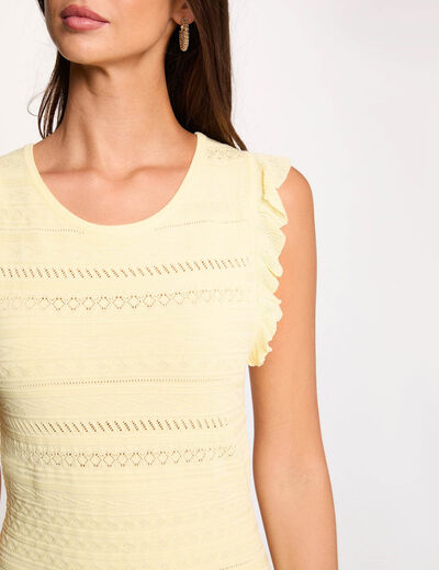 Knitted short-sleeve dress pastel yellow women
