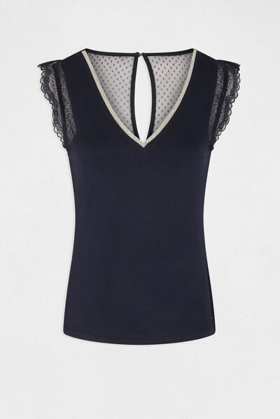 Short-sleeved t-shirt with lace navy ladies'