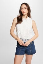 Sleeveless lace top ecru women