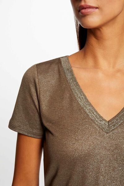 Short-sleeved t-shirt metallised threads mid-green ladies'