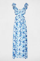 Floral flared maxi dress navy blue women