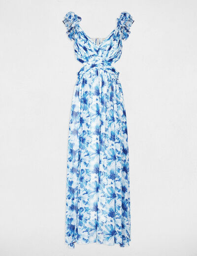 Floral flared maxi dress navy blue women