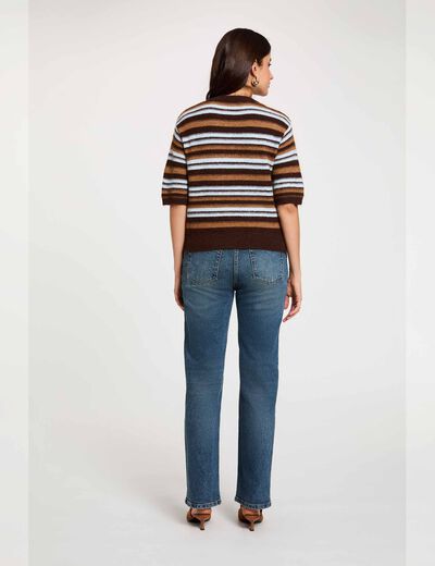 Striped short-sleeve sweater brown women