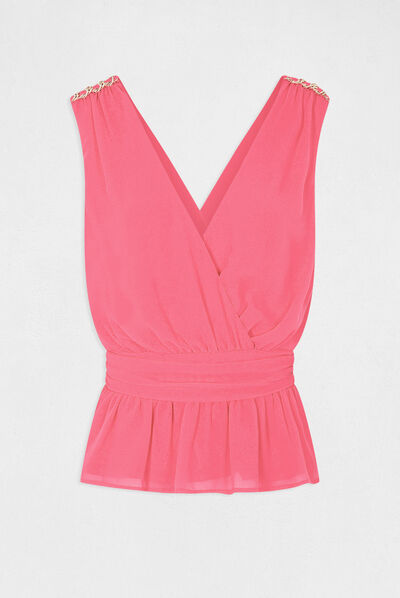 Sleeveless blouse with chain details pink ladies'