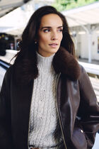 Short jacket with fur collar dark brown women