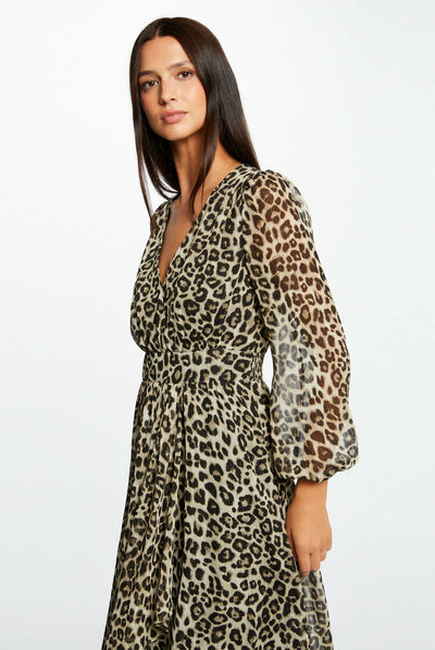 Midi wrap dress leopard print multico ladies'
